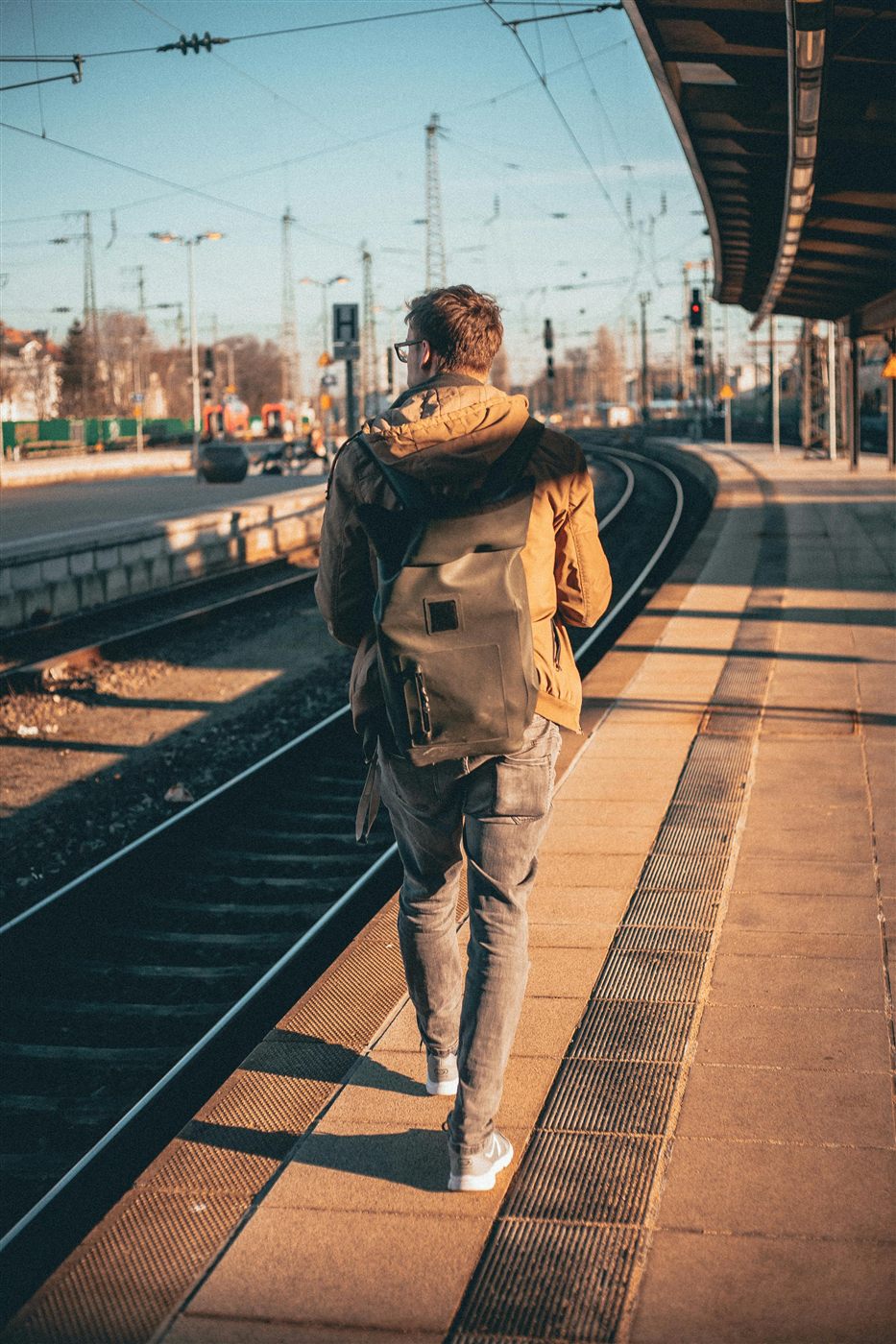 Traveler waiting at a train platform